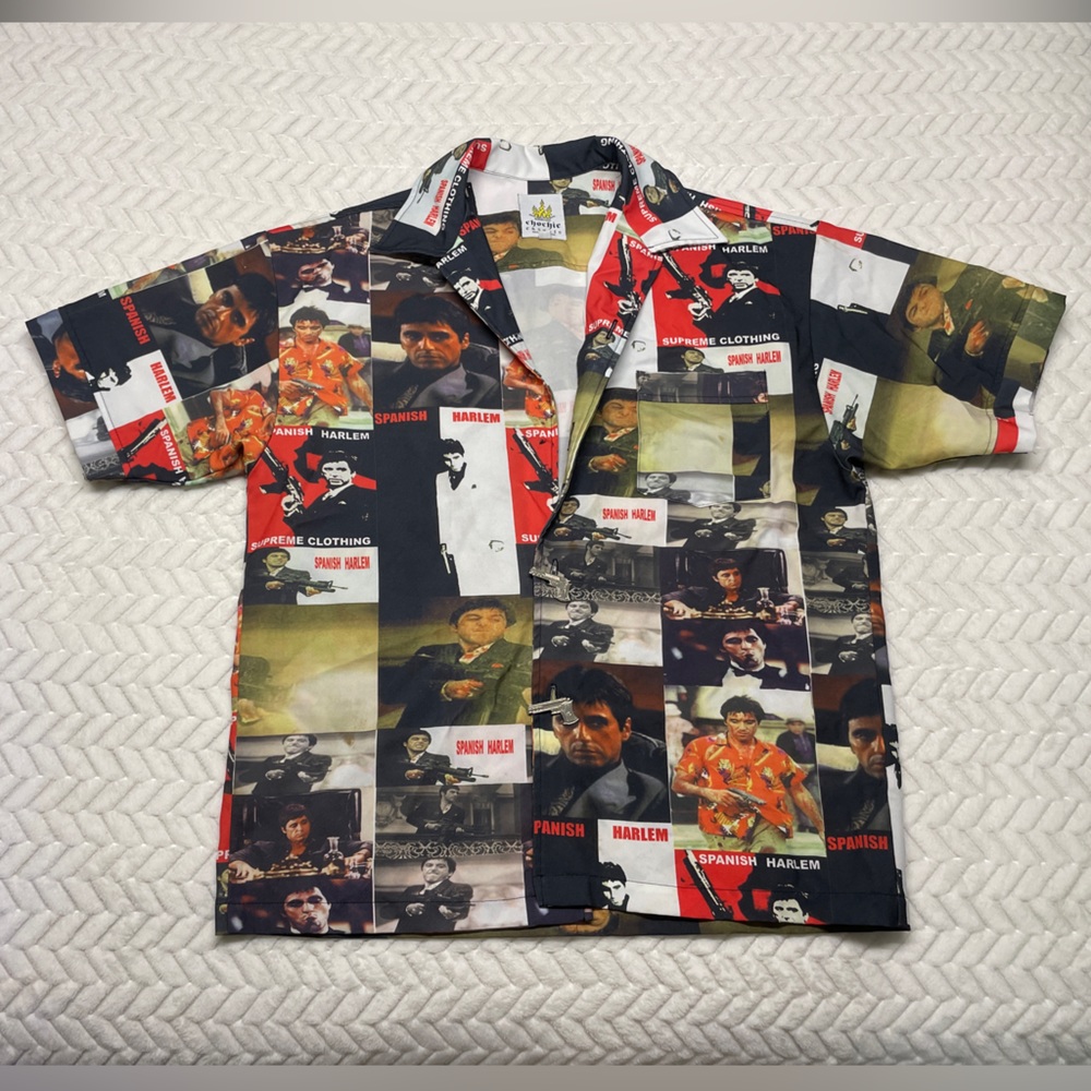 Scarface Chochie Casuals All Over Print Gun Button Large Shirt USA